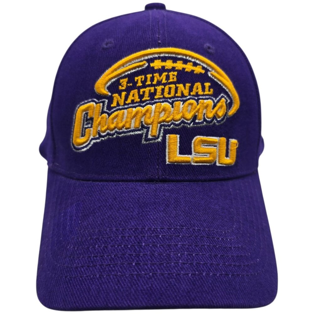 LSU 3-Time National Champions Adjustable Purple Baseball‎ Cap Vintage Look